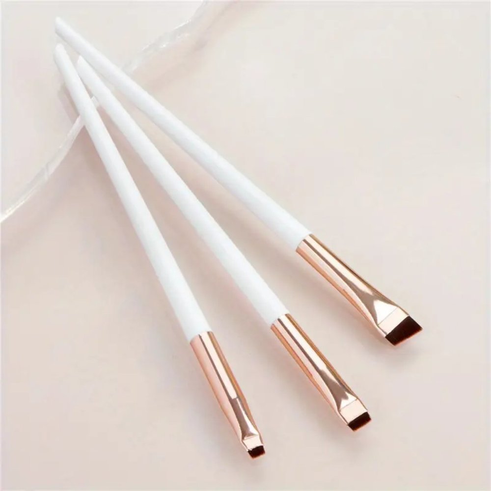 Makeup Brush Set, 3pcs Portable Flat Fine Eyeliner & Eyebrow Brush Set